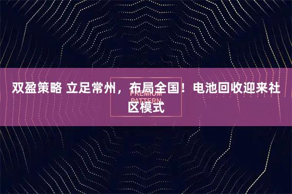 双盈策略 立足常州，布局全国！电池回收迎来社区模式